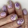 24 шт. накладных ногтей, короткие квадратные накладные ногти, фиолетовые цветочные французские кончики, дизайны маникюра с полным покрытием для женщин