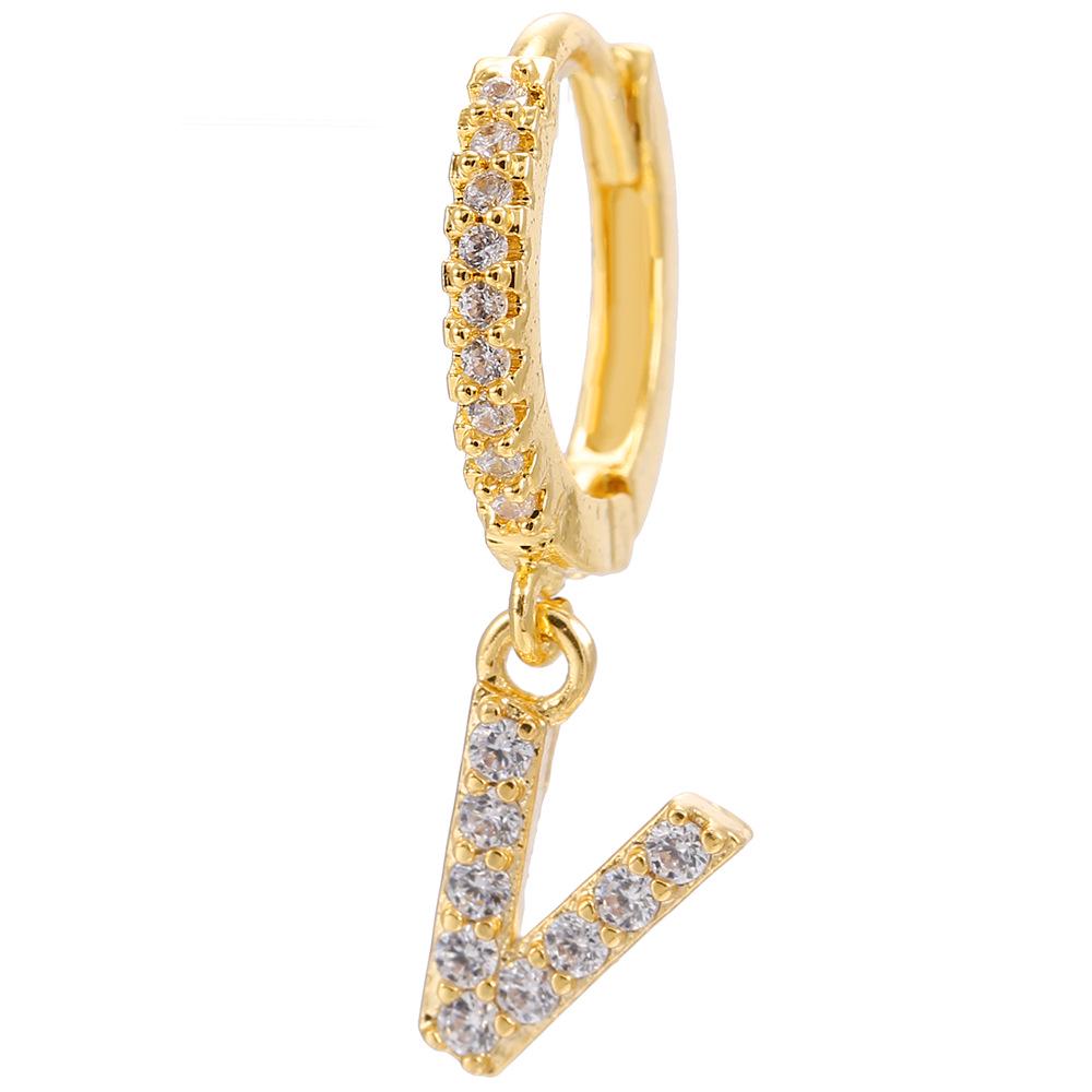 Luxury 26-Letter Pendant Earrings: Micro-set Zirconia Studs, Copper Plated with 18K Gold, European & American Style