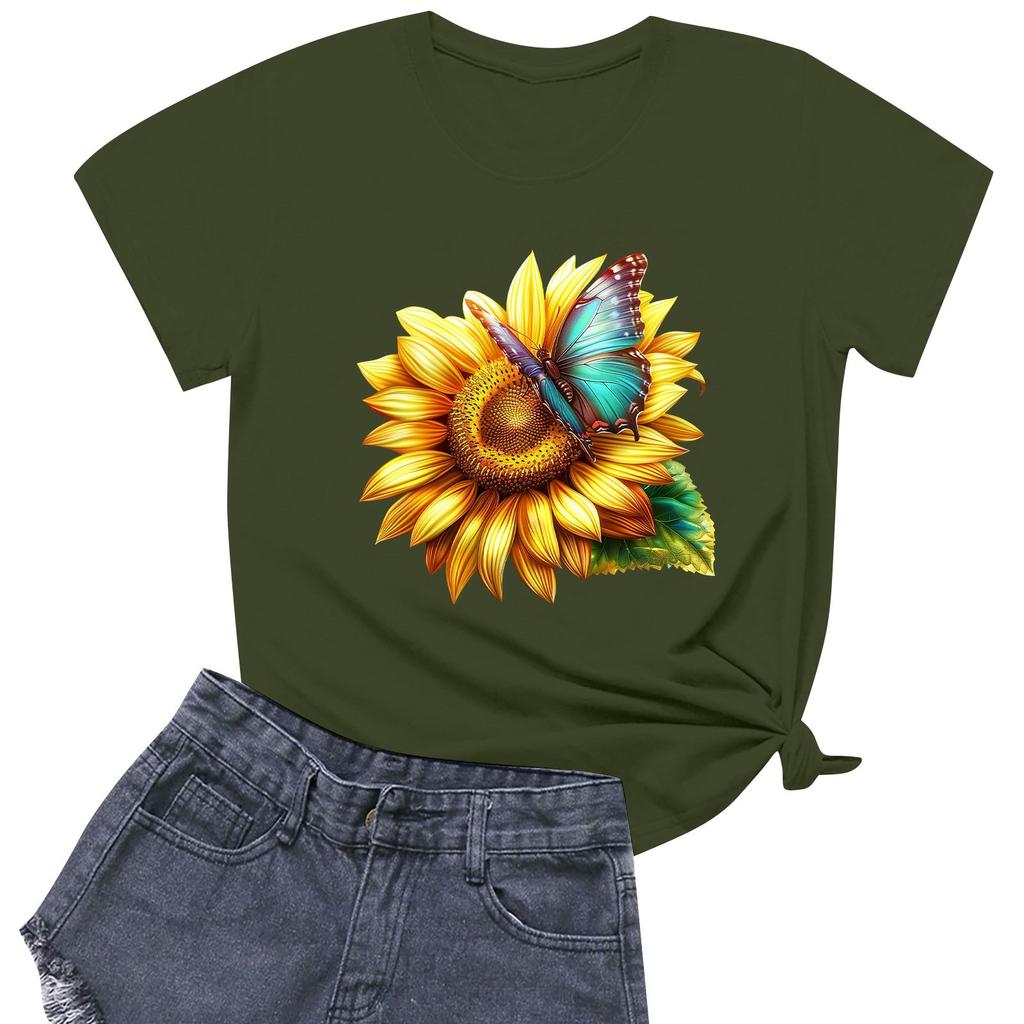 Женская модная повседневная футболка с круглым вырезом и короткими рукавами