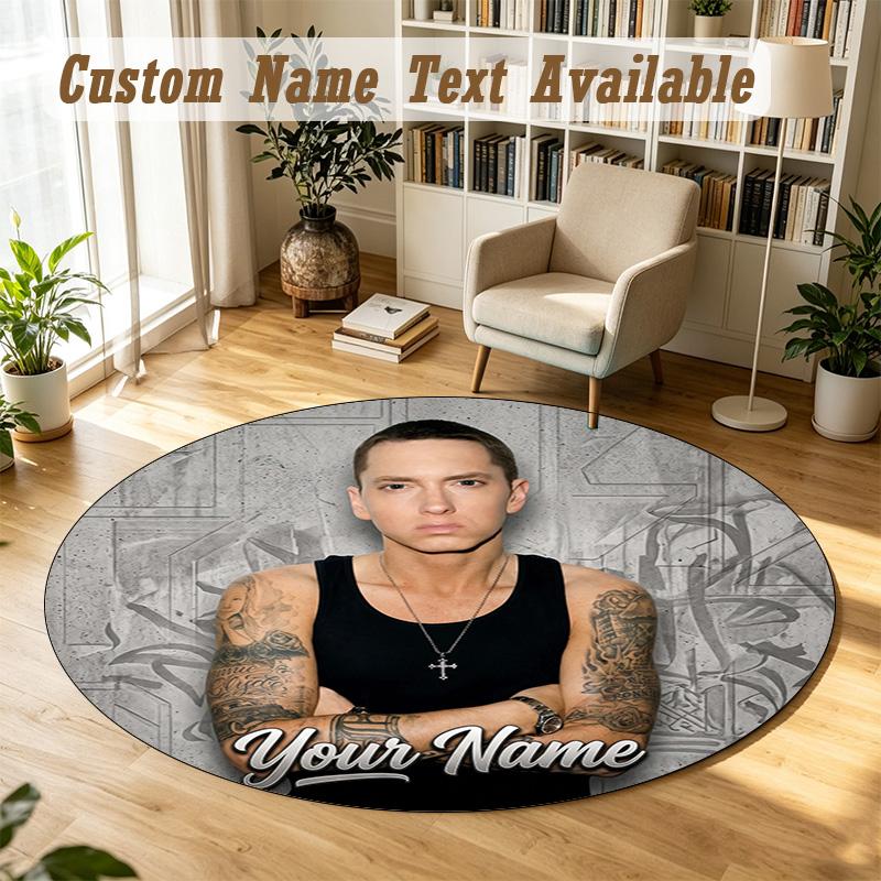 Round Rug Custom NameEminem Pattern Non Slip Carpet Home Floor Decor