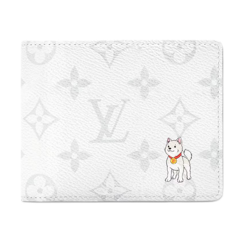 Louis Vuitton Сеул Лимитированная серия Узор с собаками с острова Чеджу Монограмма Кошелек из покрытого холста Мужской кошелек Белый M27082