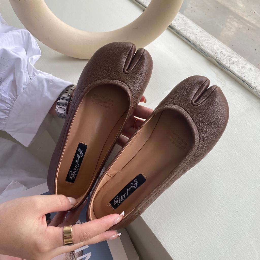 Flat-Bottomed Bean Pig'S Foot Single Shoes For Women In 2026, Horseshoe Split-Toe Thumb Pig'S Foot Boat Shoes, Ladle Shoes