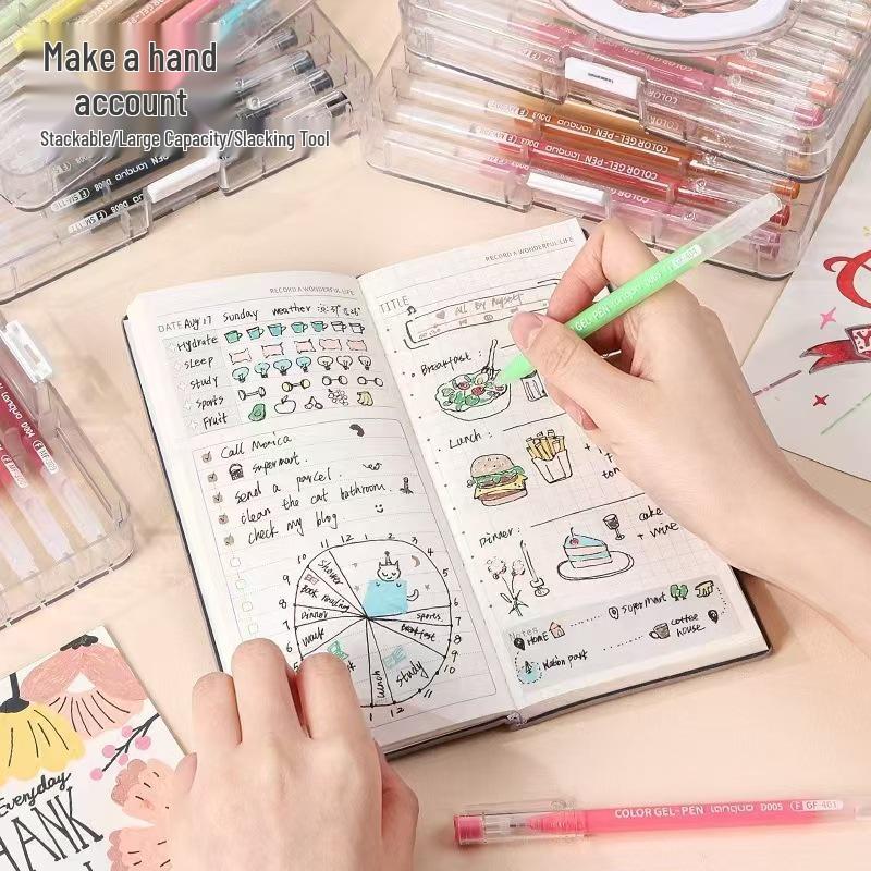 Набор journaling-ручек "Синий Фрукт" из 99 цветов с портативным многослойным кейсом на застежке: Нейтральные ручки Morandi 0,6 мм