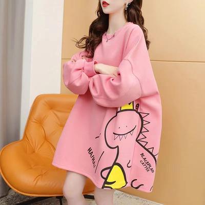 Женское худи оверсайз с длинным рукавом в корейском стиле, с мультяшным принтом, с круглым вырезом, свитшот, весенне-осенние свободные повседневные топы, уличная одежда
