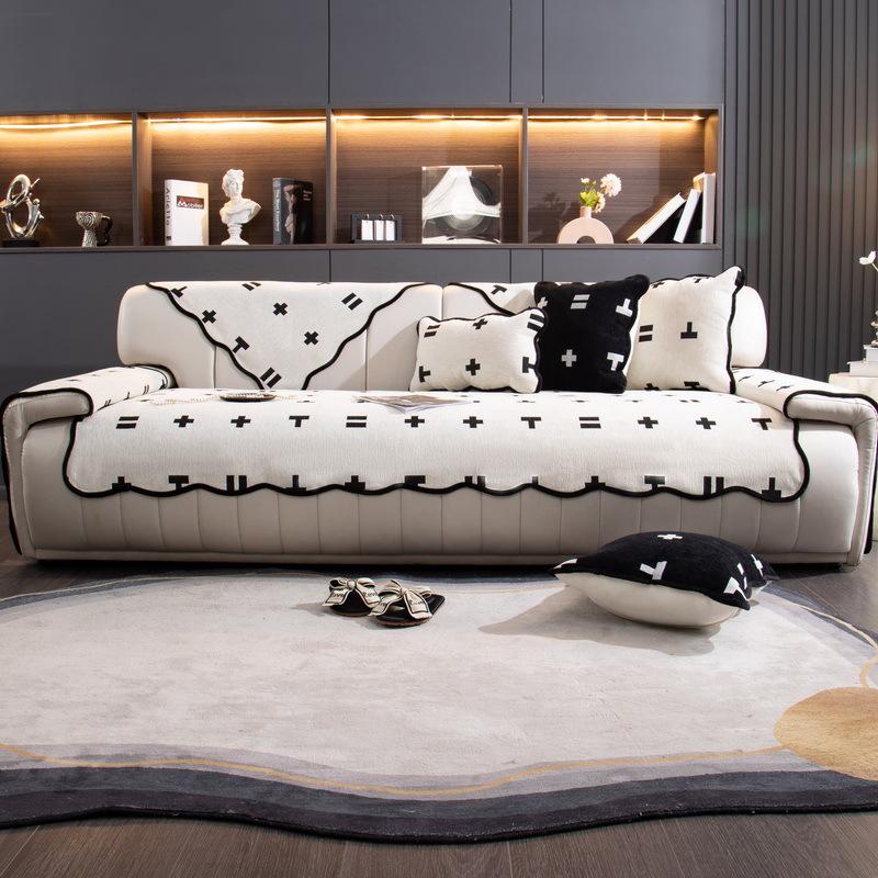 Черно-белая простая диванная подушка Four Seasons Universal Chenille Sofa Cover Fabric