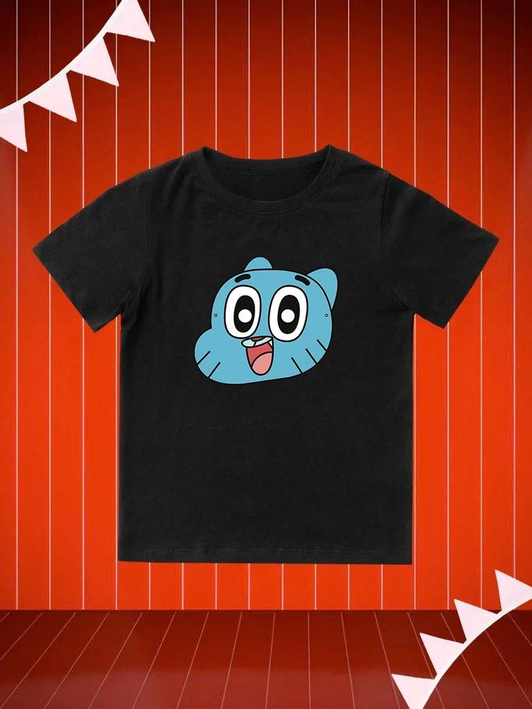 Round Neck Printed Pattern Pullover Short Sleeve Kids Tops Gumball