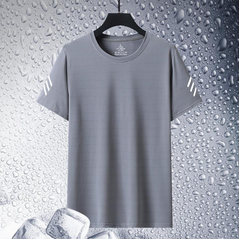 Летняя футболка из ледяного шелка с коротким рукавом, мужская эластичная быстросохнущая футболка с короткими рукавами, мужская верхняя одежда, мужская одежда
