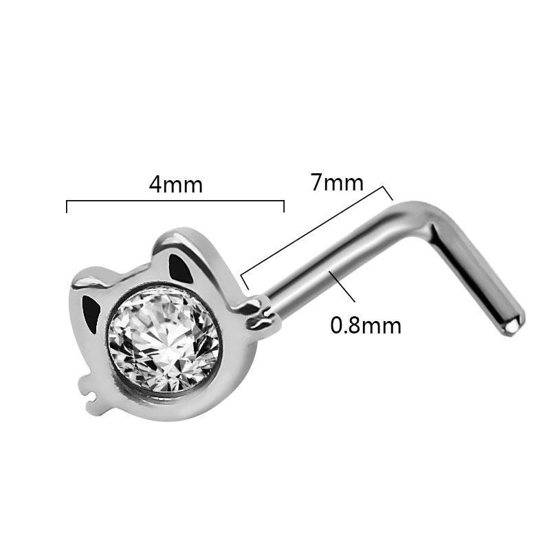 1 шт., кошачья морда, 20 г, хирургическая сталь 316L, кольцо в носу, L-образная шпилька, стальные CZ драгоценные камни, ювелирные изделия для пирсинга