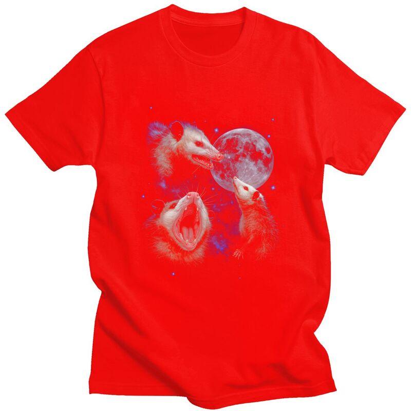 Mens Funny Opossum Howling At Full Moon T Shirts Round Neck Short Sleeve 100 Cotton TShirt Casual Streetwear Clothes