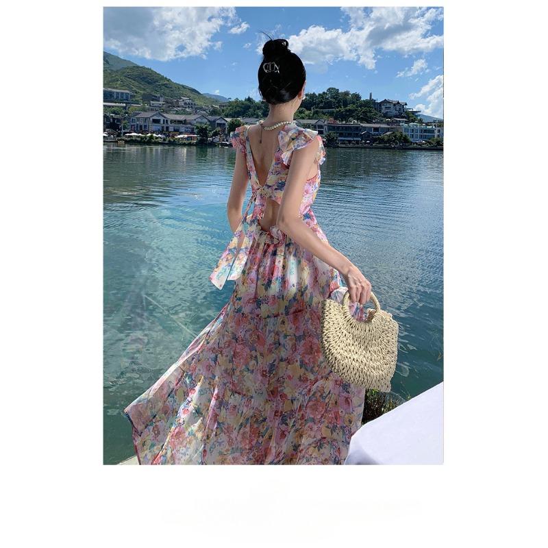 Женские летние длинные платья с цветочным принтом и морским праздником с завязками