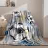Retro Sketch Soccer Ball Flannel Throw Blanket Vintage Grunge Football Print Sports Fan Sofa Blanket