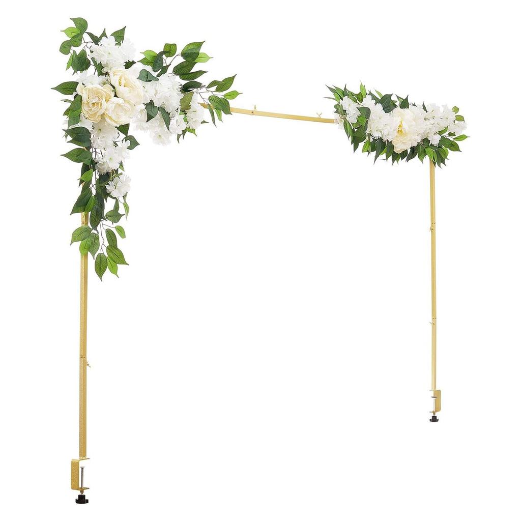 Over the Table Rod Stand with Clamps, Adjustable 71-249 cm Length & 33-106 cm Height, Table Arch Stand with Floral Accessories, Gold Balloon Frame for