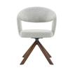 Set of 2 Retro Swivel Chairs, Light Grey Textured Fabric, Walnut Solid Wood Legs, 360° Swivel