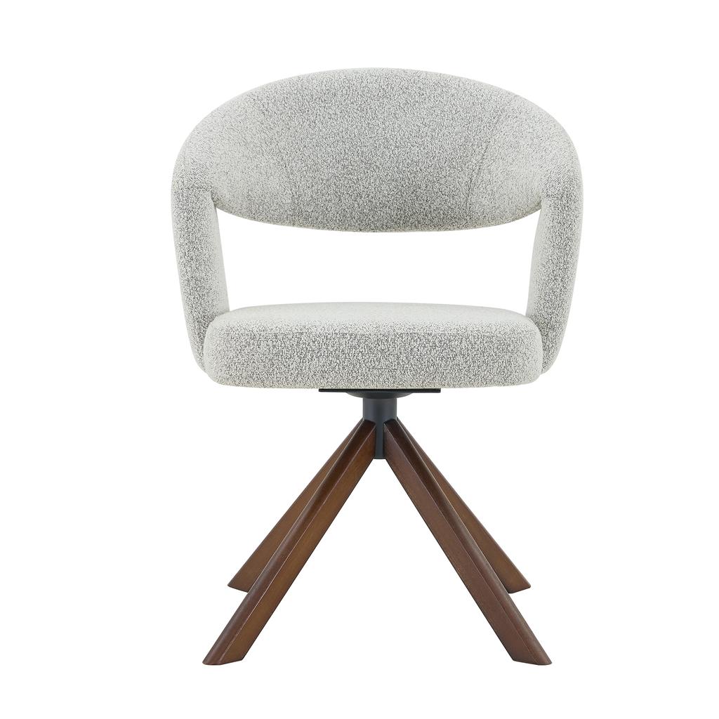Set of 2 Retro Swivel Chairs, Light Grey Textured Fabric, Walnut Solid Wood Legs, 360° Swivel