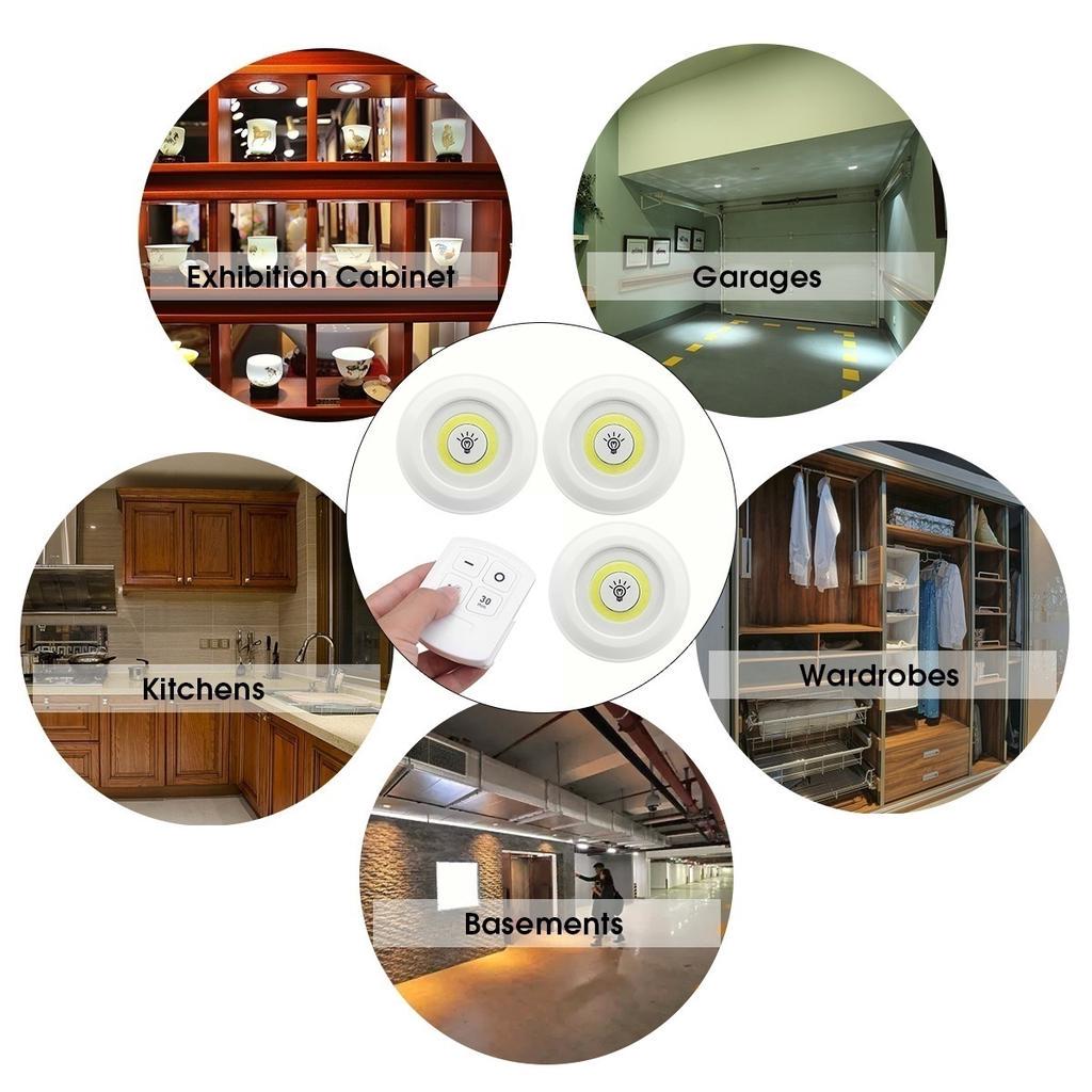 3PCS 3W COB Night Light Lamp with Remote Control For Bedroom Hallways Closet Under Cabinet Door Entryway