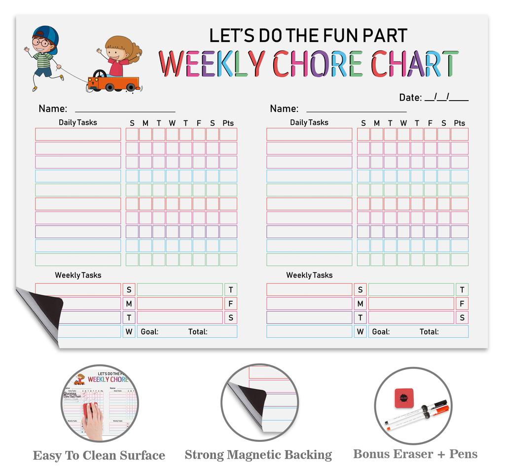 Inkdotpot Магнитная доска Давайте сделаем веселую часть Еженедельная таблица домашних дел Таблица домашних дел для холодильника - Таблица поведения сухого стирания для детей