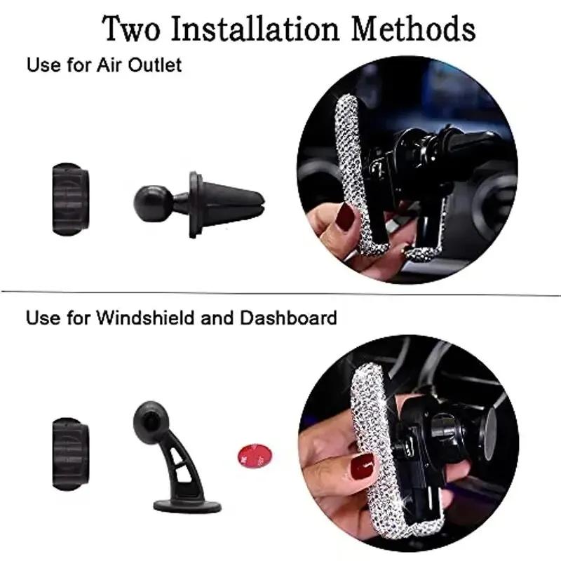 Sparkle Car Phone Mount - 360° Rotatable Gravity Vent Clip with Anti-Slip Pad & Universal Compatibility