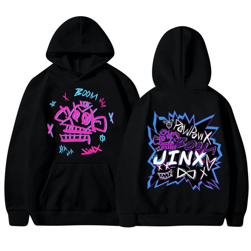 Толстовки с рисунком в стиле аниме Arcane-Jinx, зимняя толстовка с капюшоном, повседневная спортивная одежда с длинными рукавами, осенняя мужская одежда, толстовки и свитшоты мужские