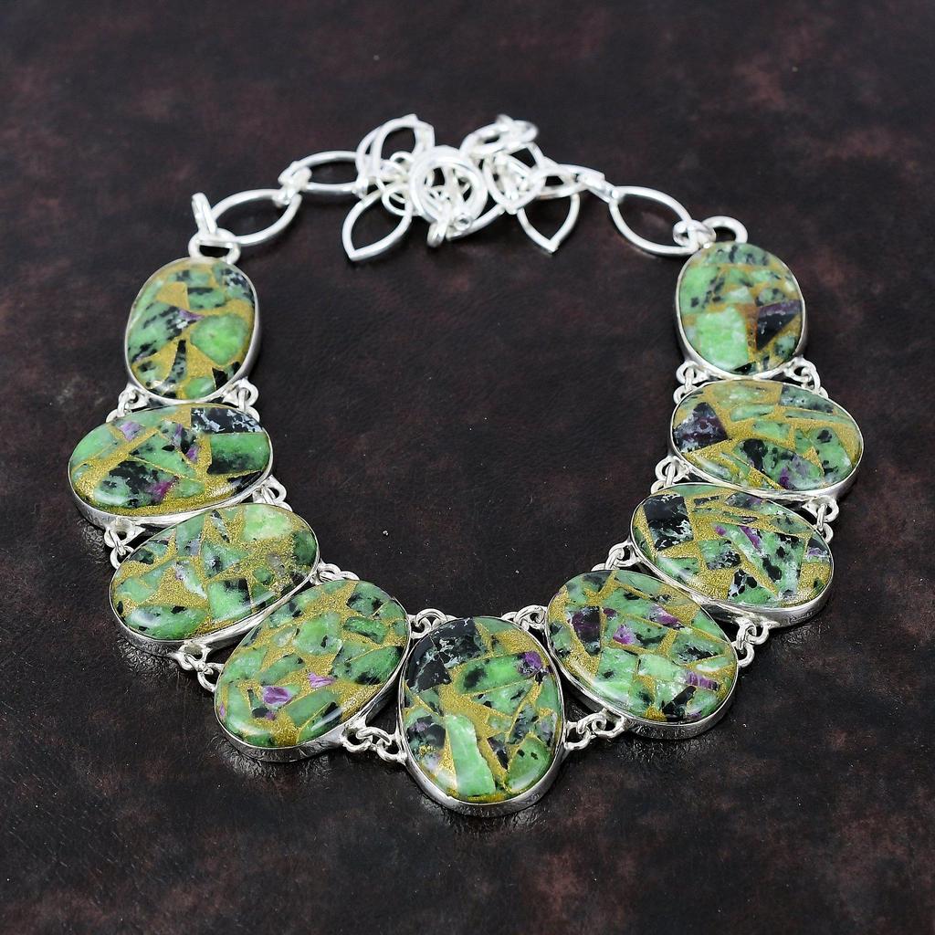 Ожерелье из медного рубина с цоизитом, ювелирные изделия ручной работы, ожерелье из стерлингового серебра 925 пробы, регулируемая цепочка, ожерелье, подарок для жены, дизайнерские ювелирные изделия из драгоценных камней