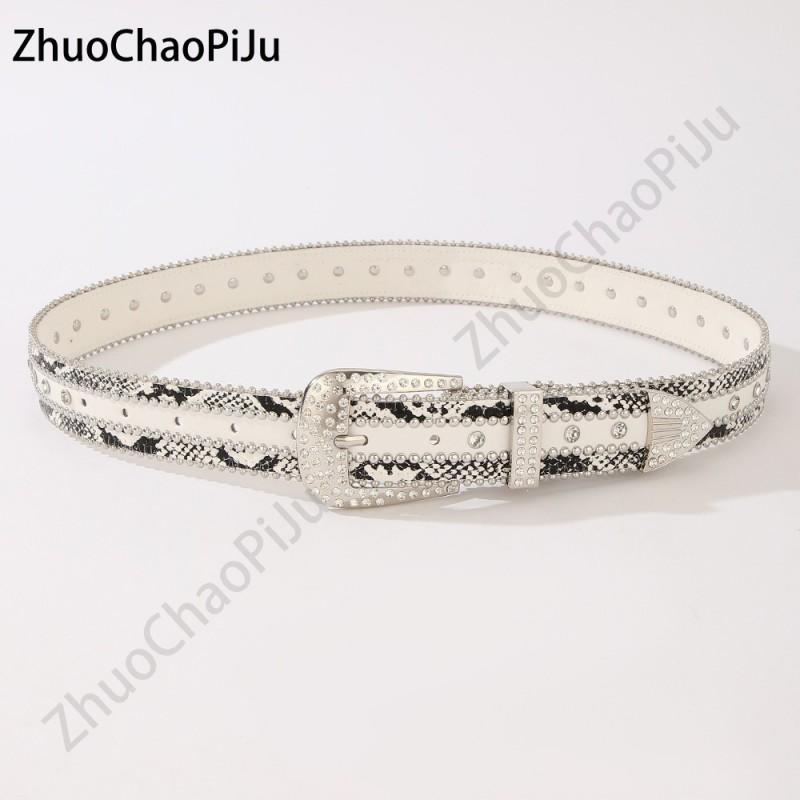 Womens Fashion Belt Punk Rivet Rhinestone Snake PU Leather Waistband Jeans Dresses