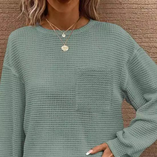 Женские топы с круглым вырезом и длинным рукавом, однотонная свободная футболка, эластичная повседневная блузка