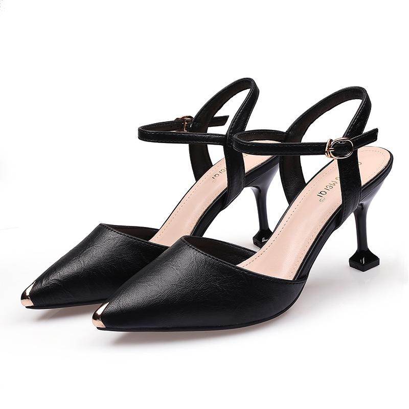 Роскошные босоножки женские на каблуках сексуальные черные босоножки с пряжкой новые летние модные универсальные профессиональные женские туфли на среднем высоком каблуке