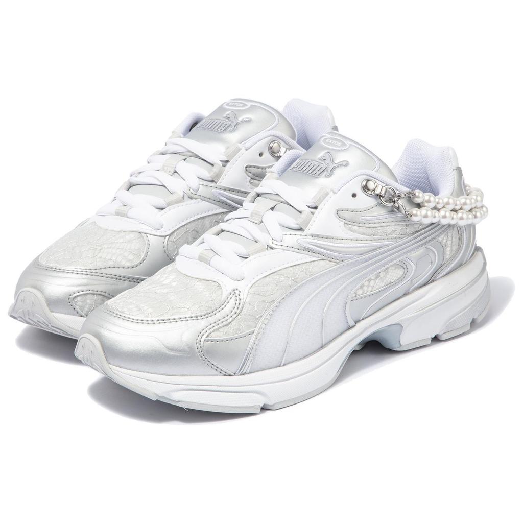Puma Fabric Synthetic Leather Pearl Lace Casual Comfortable Low-Top Dad Shoes Unisex Sneaker Silver White 399965-01