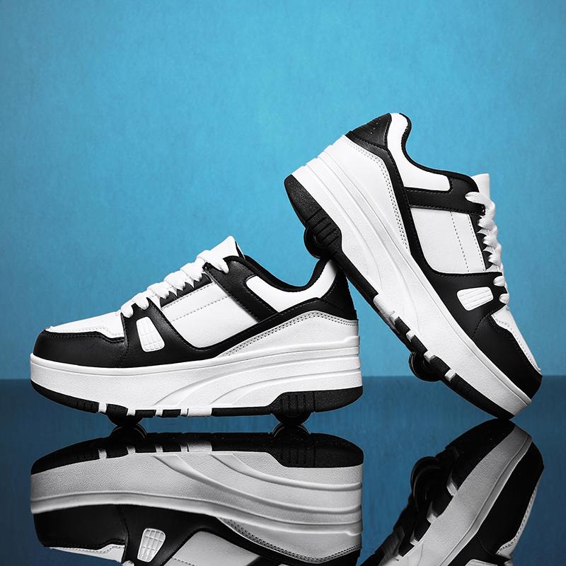 29-40 Детские четырехколесные разборные плоские туфли Runaway Shoes / Колесные скейт-кеды с колесами для женщин