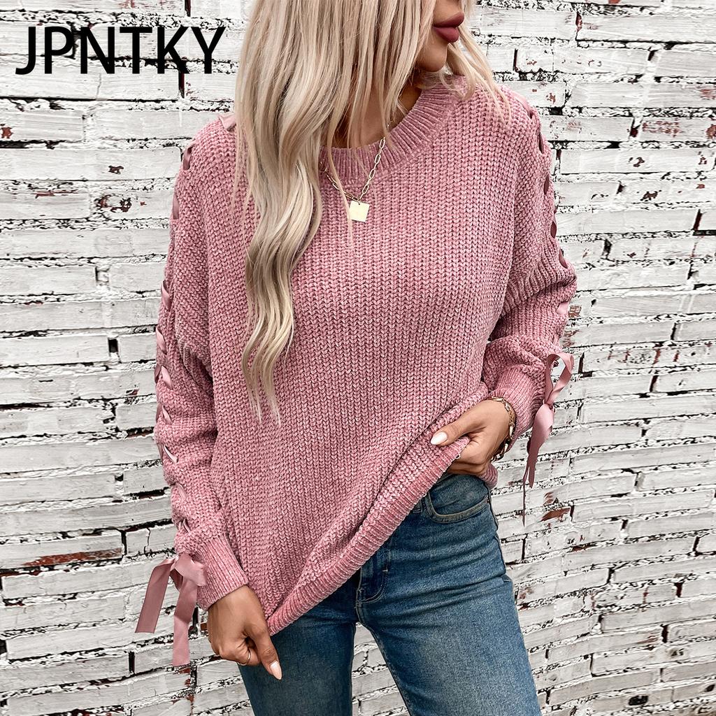 JPNTKY Женская мода повседневный однотонный принт осень зима длинный рукав О-образный вырез свободные свитера
