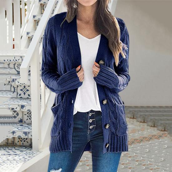 Женская кофта-свитер с длинным рукавом, на пуговицах, вязаное зимнее пальто с карманом