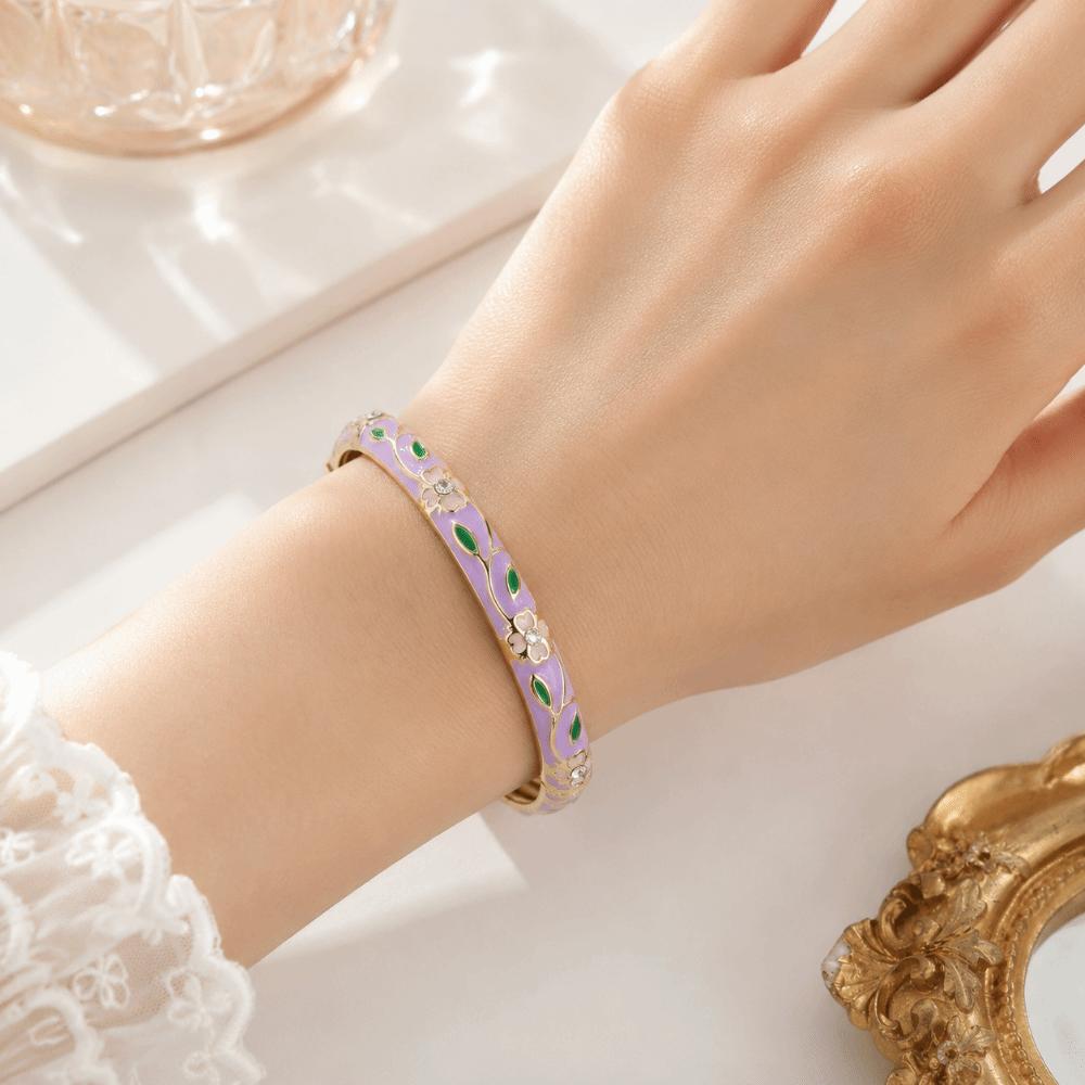 Metal Cloisonne Bracelet Retro Enamel Flower Bangle Closed End Enamel Bracelet Ethnic Style