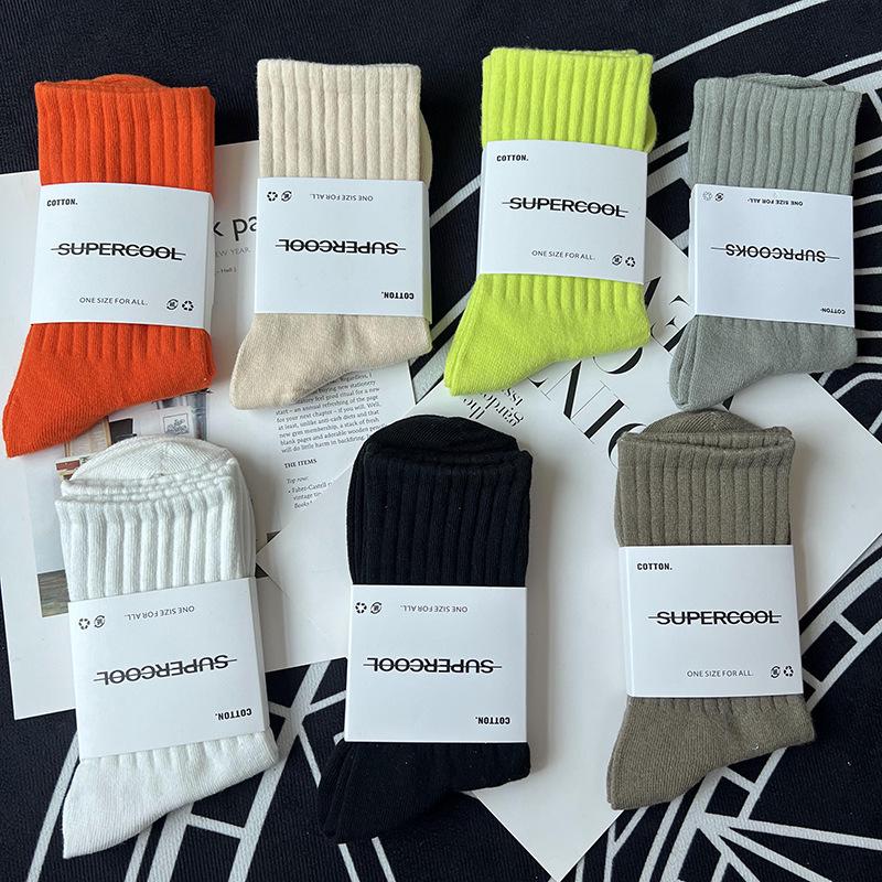 Unisex Mid & High-Calf Cotton Socks – Trendy Solid Colors for Sports & Streetwear, Perfect for Autumn/Winter