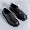 2024 Fashionable Men's British Style Thick Bottomed Work Shoes Brand Classic Black Lace Up Comfortable Square Toe Leather Shoes