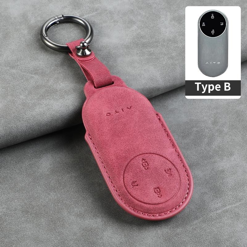 Leather Car Key Case Cover for Huawei AITO M5 M7 M9 3 /4 Buttons Car Remote Key Fob Shell Keychain
