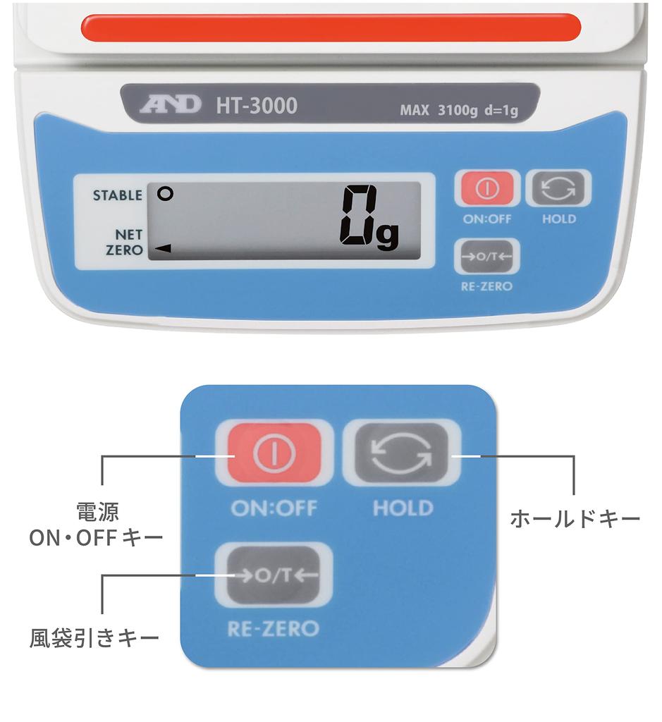 Цифровые весы 3100 г Минимальная чаша 1 г Нет A&D HT-3000 Диапазон взвешивания Дискретность размера 132(W)130(D)мм сертификация