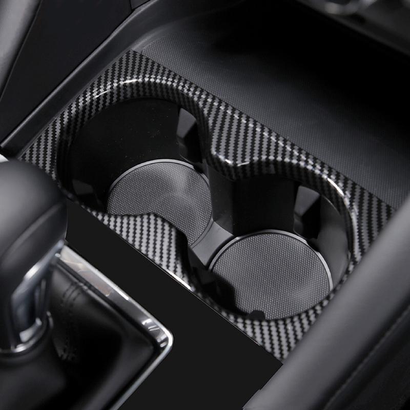 For Mazda 3 Axela Car Central Console Water Cup Cover Sticker Trim ABS Plastic Carbon Fiber Style
