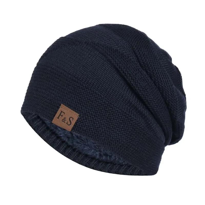 New Unisex Slouchy Winter Hats Add Fur Lined Men And Women Warm Beanie Cap Casual Label Decor Winter Knitted Hats