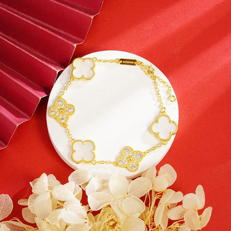 Вьетнамский набор из ожерелья-клевера с золотым покрытием, кольца и браслета с пятью цветами