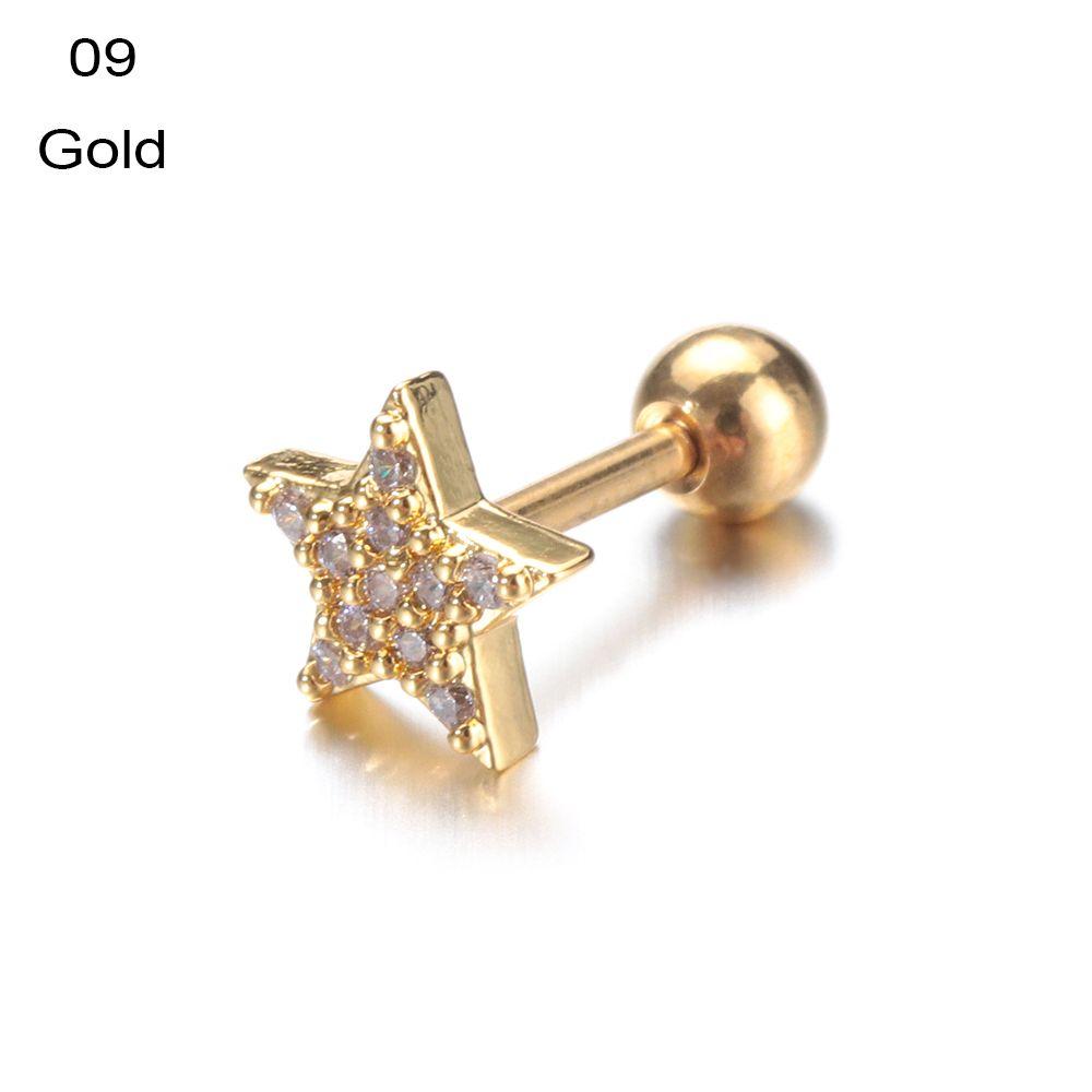 Helix Tragus  Star Moon Heart  Silver Gold Color Body Jewelry Stud Earrings CZ Ear Piercing