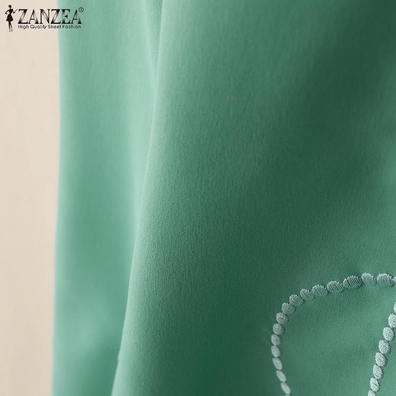 ZANZEA Женское повседневное свободное летнее платье с V-образным вырезом и коротким рукавом с вышивкой