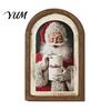 Glowing Christmas House Pictures Vintage Arched Wooden Wall Art, Double Layer Wood Framed Sign, Farmhouse Tree Decorations Xmas Print Hanging