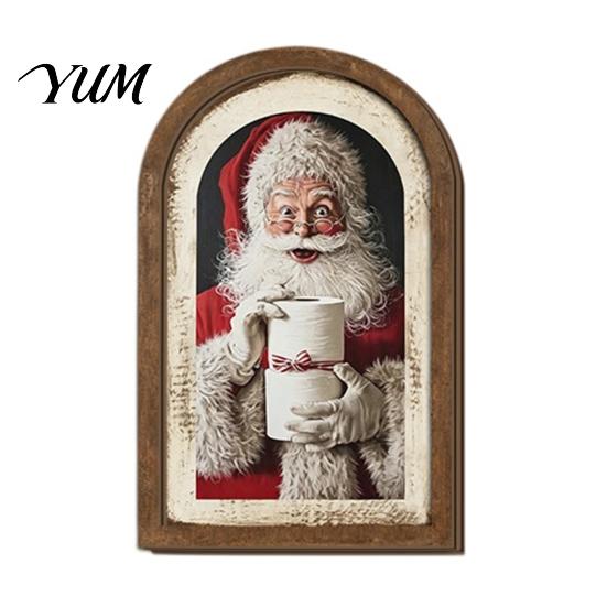 Glowing Christmas House Pictures Vintage Arched Wooden Wall Art, Double Layer Wood Framed Sign, Farmhouse Tree Decorations Xmas Print Hanging