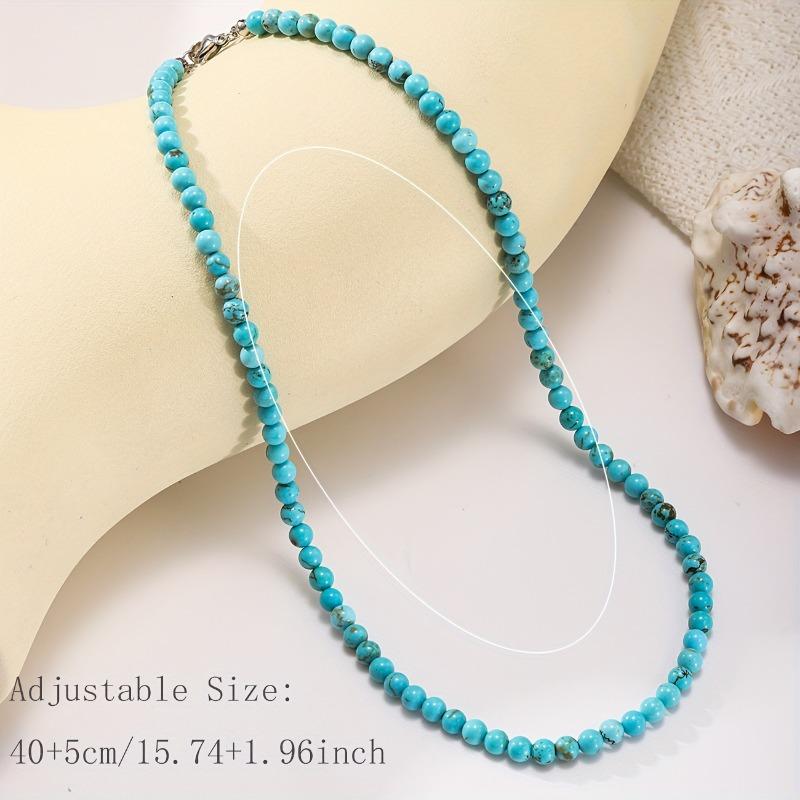 Натуральное синее бирюзовое круглое бусины Ручная работа Ожерелье, Богемный Стильный Элегантный Ежедневный Отпуск Украшения, Лучший Выбор для Подарка Маме