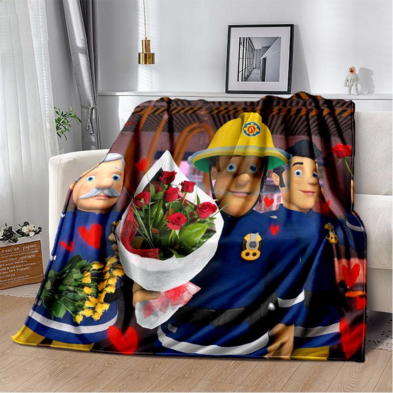 3D Classic Fireman Sam Child Cartoon Blanket,Soft Throw Blanket for Home Bedroom Bed Sofa Travel Picnic Cover Kids Gift