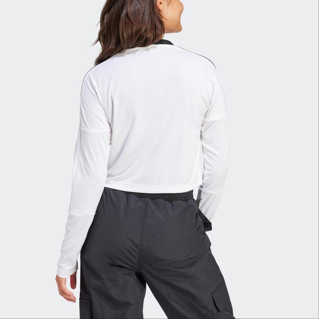 Adidas Футболка Tiro с 3 полосками и длинным рукавом, с принтом логотипа, с круглым вырезом, женские топы белого цвета IP1697