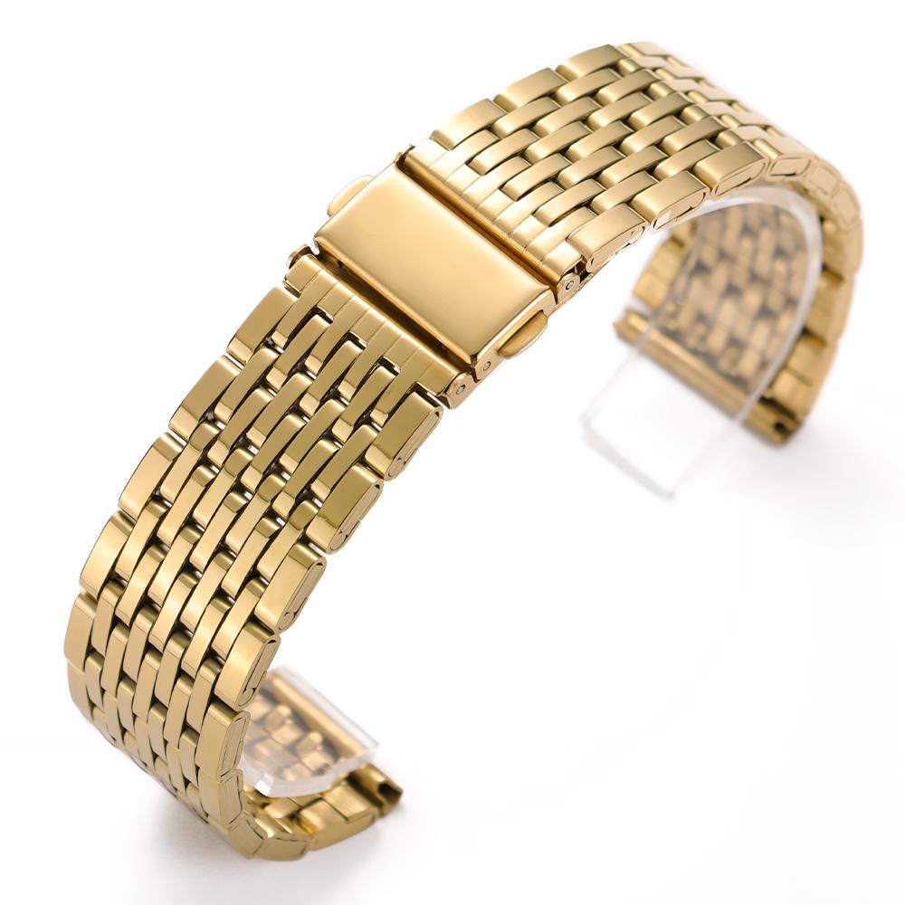 Silver Stainless Steel Watch Band 18mm 20mm 22mm Replacement Strap Double Press Folding Clasp Metal Watch Bracelet for Men Women