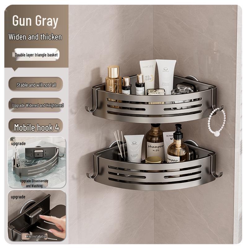 Punch-Free Bathroom Wall Shelf - Aluminum Vacuum Corner Rack