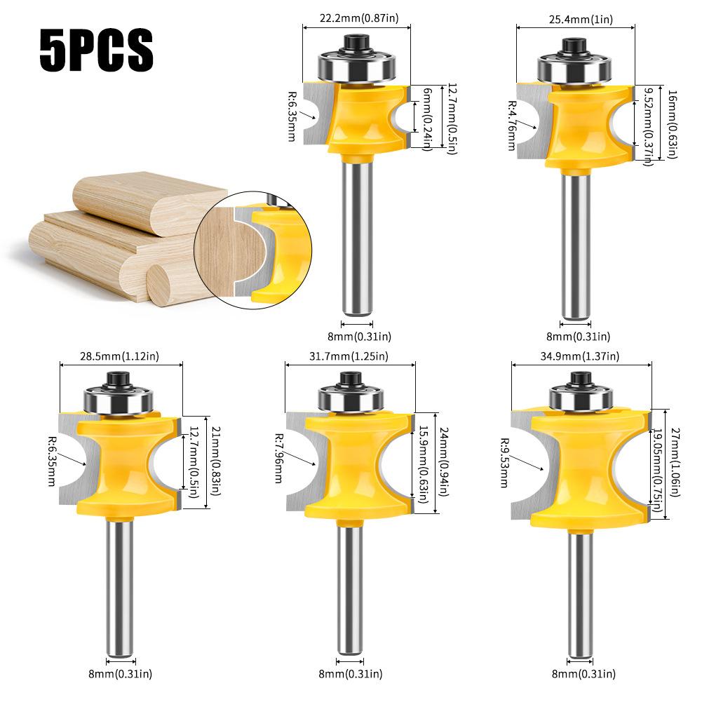 Высококачественная 8-ручная фреза с подшипником, положительная полукруглая, шариковая фреза, фреза для деревянных палочек, положительная полукруглая