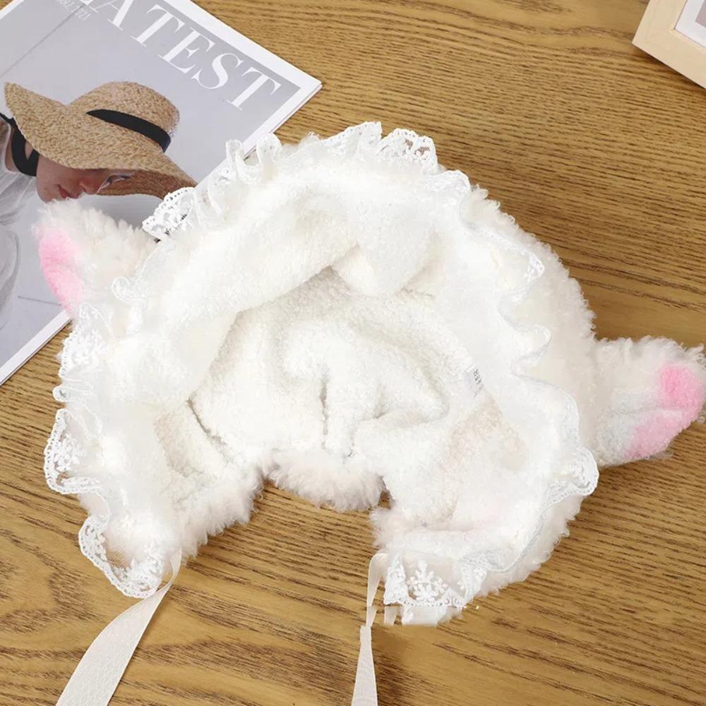 Шапки из овечьей шерсти Y2K Lolita Lace Hat Brimless Beanie Cap Ear Protection Зимняя шапка