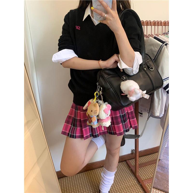 Черный свитер с длинными рукавами и V-образным вырезом с вышивкой от Jizhong College - свитер для школьной формы на осень/зиму